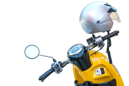 Closeup to handle,speedometer and rear view mirror of the motorcycle.の写真素材