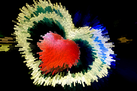 Red heart shaped on wooden background sign for love and valentine days;Crystallize filter effect.の写真素材