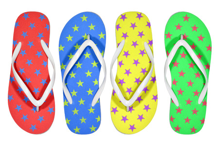 Colorful rubber slippers isolated on white background.の写真素材