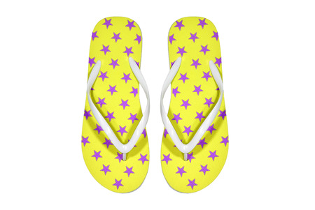 Colorful rubber slippers isolated on white background.の写真素材