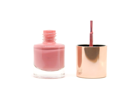 Closeup a bottle of nail polish isolated on white background.の写真素材
