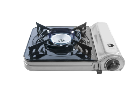 Portable picnic gas stove isolated on white background.の写真素材