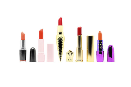Beautiful design of colorful lipstick makeup for women who love beauty isolated on white background.の写真素材
