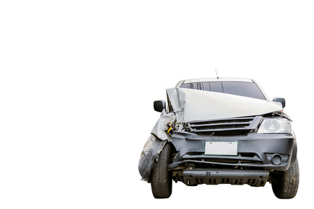 Conditions of demolished car accident isolated on white background.の写真素材