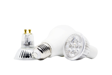 Group of LED saving lamp isolated on white background.の写真素材
