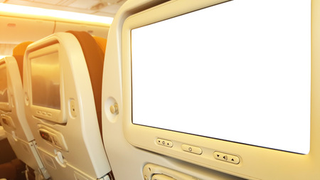Closeup LCD rear seat on the plane technology for entertainment.の写真素材