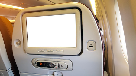 Closeup LCD rear seat on the plane technology for entertainment.の写真素材