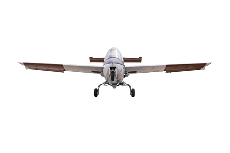 vintage aircraft flying isolated on white background.の写真素材