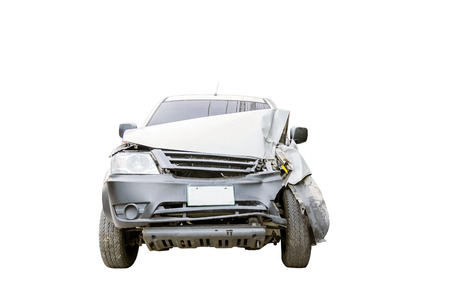 Conditions of demolished cars accident isolated on white background.の写真素材