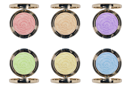 Group of beauty powder cosmetics isolated on white background.の写真素材