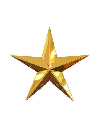 Closeup gold star isolated on white background.の写真素材