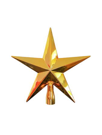 Closeup gold star isolated on white background.の写真素材
