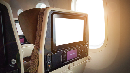 Closeup LCD rear seat on the plane technology for entertainment.の写真素材