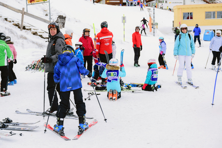 Jungfrau,Switzerland-Jan 4,2017: A popular ski trip to Switzerland in the winter, so there is a high mountain terrain, beautiful and famous ski destinations.のeditorial素材