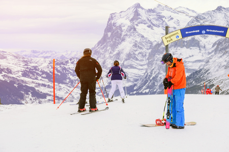 Jungfrau,Switzerland-Jan 4,2017: A popular ski trip to Switzerland in the winter, so there is a high mountain terrain, beautiful and famous ski destinations.のeditorial素材