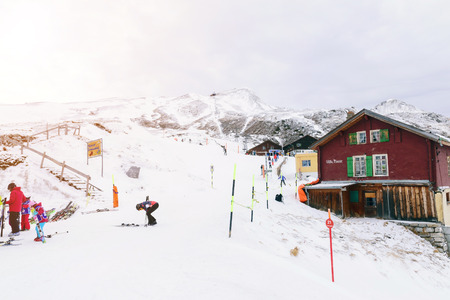 Jungfrau,Switzerland-Jan 4,2017: A popular ski trip to Switzerland in the winter, so there is a high mountain terrain, beautiful and famous ski destinations.のeditorial素材