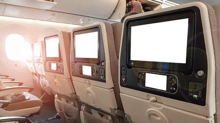 Closeup LCD rear seat on the plane technology for entertainment.の写真素材