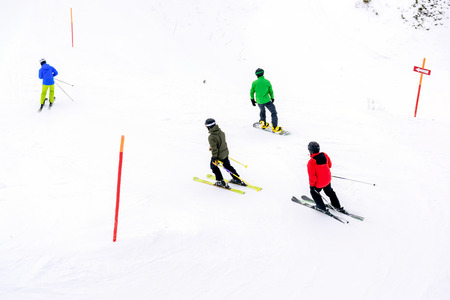 A popular ski trip to Switzerland in the winter, so there is a high mountain terrain, beautiful and famous ski destinations.の写真素材