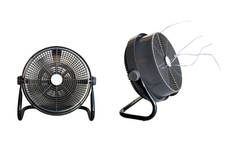 Closeup the electric fan isolated on white background.の写真素材