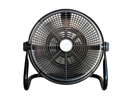 Closeup the electric fan isolated on white background.の写真素材