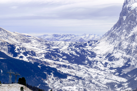 The view point of the Alps Mountains in winter ,Grindelwald Switzerland.の写真素材