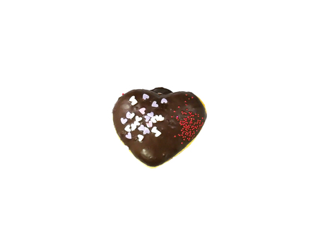 Closeup heart shaped donuts isolated on white background, with clipping path.の写真素材