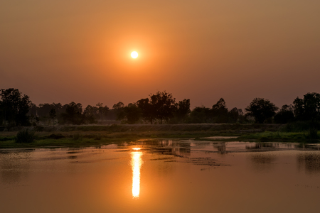 Beautiful landscape sunset at the river in the evening.の写真素材