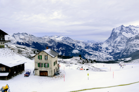 The view point of the Alps Mountains in winter ,Grindelwald Switzerland.の写真素材