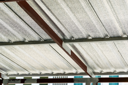Close up under the roof sheet metal sheet thermal insulation.の写真素材