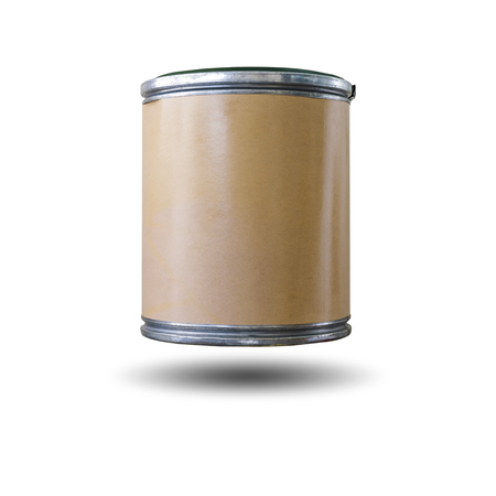 Cylinder paper box with aluminum edge for inserts and chairs as well isolated on white background with clipping path.の写真素材