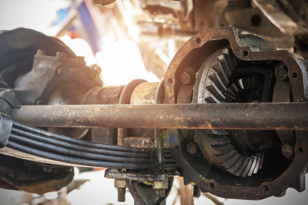 Closeup of the inside of the drive shaft of the car-Automotive industry and garage concepts.の写真素材