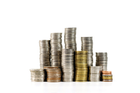 Stacks of coins over white background, Concepts of business, money saving and business growth.