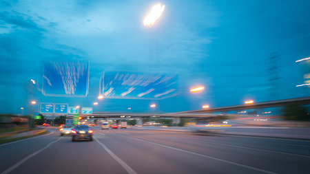 Abstract blurred of the car on the road at night time-Transportation concept.の写真素材
