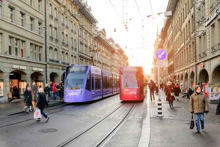 Bern, Switzerland - Jan 3, 2017: The atmosphere of tourism and transport of Bern in Switzerland during the winter.のeditorial素材