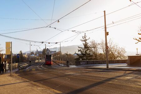 Bern, Switzerland-Jan 3, 2017: The Electric streetcar is a unique vehicle of the city of Bern used...