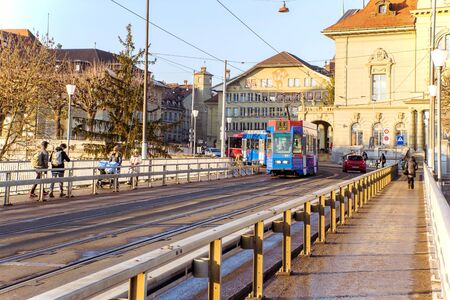 Bern, Switzerland-Jan 3, 2017: The Electric streetcar is a unique vehicle of the city of Bern used to travel within the city.のeditorial素材