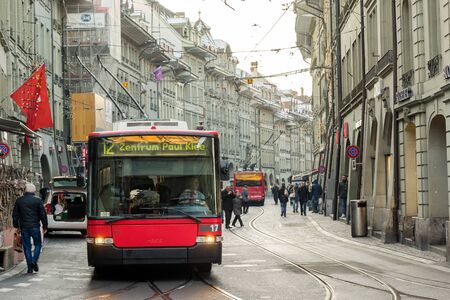 Bern, Switzerland-Jan 3, 2017: The Electric streetcar is a unique vehicle of the city of Bern used to travel within the city.のeditorial素材