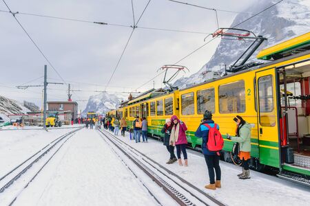 Jungfrau, Switzerland-Jan 4, 2017 : The Jungfrau railway A train that runs from Interlaken to the Jungfrau mountain summit on the Alps, which is calledのeditorial素材