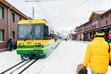 Jungfrau, Switzerland - Jan 4, 2017 : The Jungfrau railway A train that runs from Interlaken to the Jungfrau mountain summit on the Alps, which is calledのeditorial素材