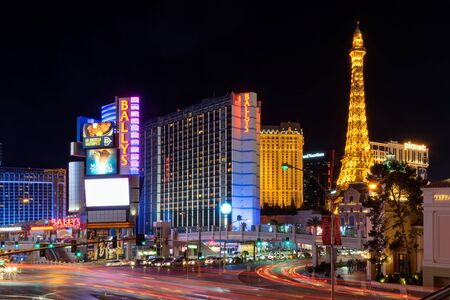 Las Vegas, Nevada/United states Of America-April 9,2018: The beauty of the lights of the hotel building, the casino, and the lights of the night street in downtown Las Vegas.のeditorial素材