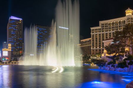 Las Vegas, Nevada/United states Of America-April 9,2018: Fountain dance show in front of the Caesar Palace Las Vegas hotel and casino at night on Las Vegas Blvd s in Las Vegas city.のeditorial素材