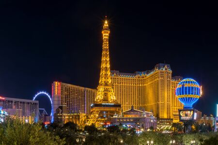 Las Vegas, Nevada/United states Of America-April 9,2018: The beauty of the lights of the hotel building, the casino, and the lights of the night street in downtown Las Vegas.のeditorial素材