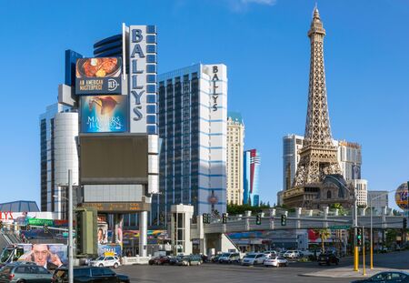 Las Vegas, Nevada/United states Of America-April 13, 2018: The Eiffel Tower on Las Vegas Blvd Street is a beautiful landmark in the city of Las Vegas.のeditorial素材