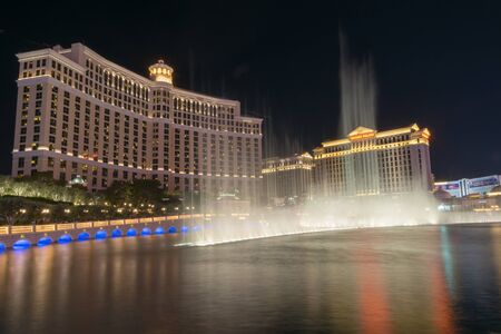 Las Vegas, Nevada/United states Of America-April 9,2018: Fountain dance show in front of the Caesar Palace Las Vegas hotel and casino at night on Las Vegas Blvd s in Las Vegas city.のeditorial素材