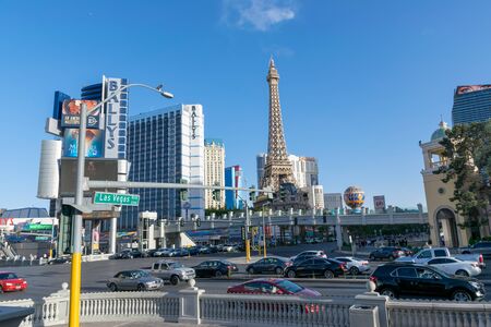 Las Vegas, Nevada/United states Of America-April 13, 2018: The Eiffel Tower on Las Vegas Blvd Street is a beautiful landmark in the city of Las Vegas.のeditorial素材