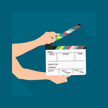 Vector illustration design of hand holding a film clapboard slate or movie.のイラスト素材