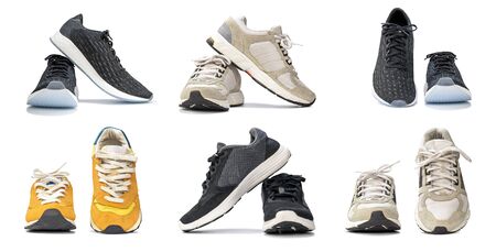 Group of fashion running sneaker shoes isolated on white background.の写真素材
