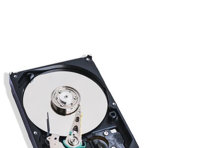 Closeup data recording media in 3.5-inch computer hard disk isolated on white background.の写真素材