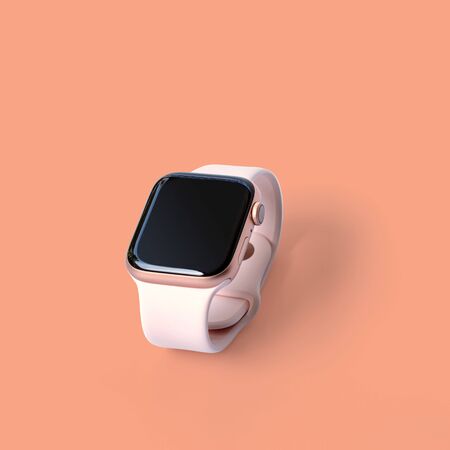 Beautiful design modern smart watch isolated on pastel color backgroundの写真素材