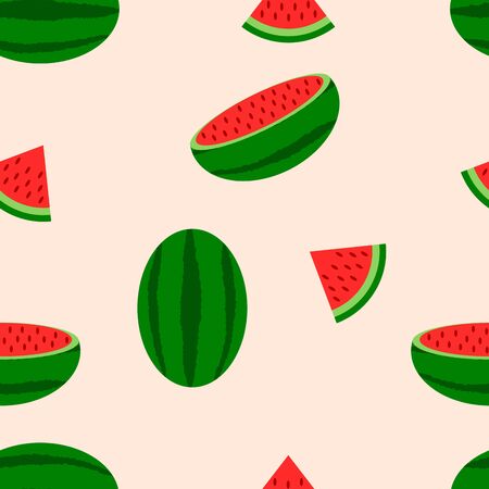 Seamless pattern group of watermelon balls and watermelon cut into pieces, vector illustration.のイラスト素材